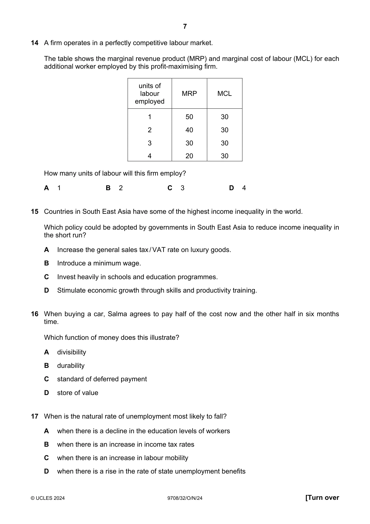 Cambridge A Level Economics 9708 2024 Oct/Nov Paper 3 · Variant 2 question paper, page 7 of 12