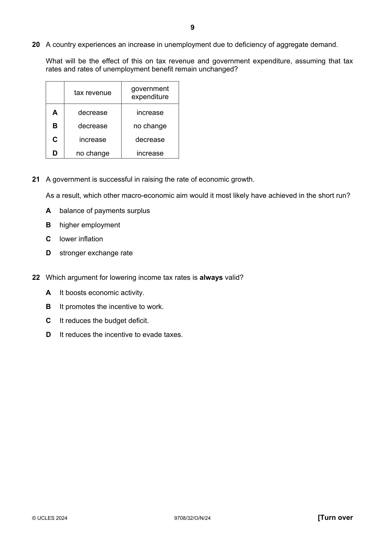 Cambridge A Level Economics 9708 2024 Oct/Nov Paper 3 · Variant 2 question paper, page 9 of 12