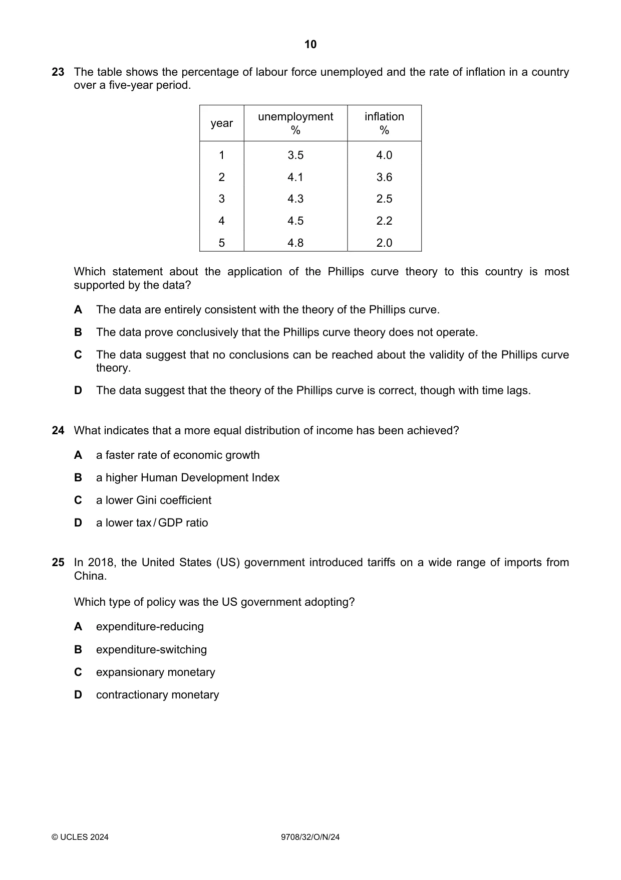 Cambridge A Level Economics 9708 2024 Oct/Nov Paper 3 · Variant 2 question paper, page 10 of 12