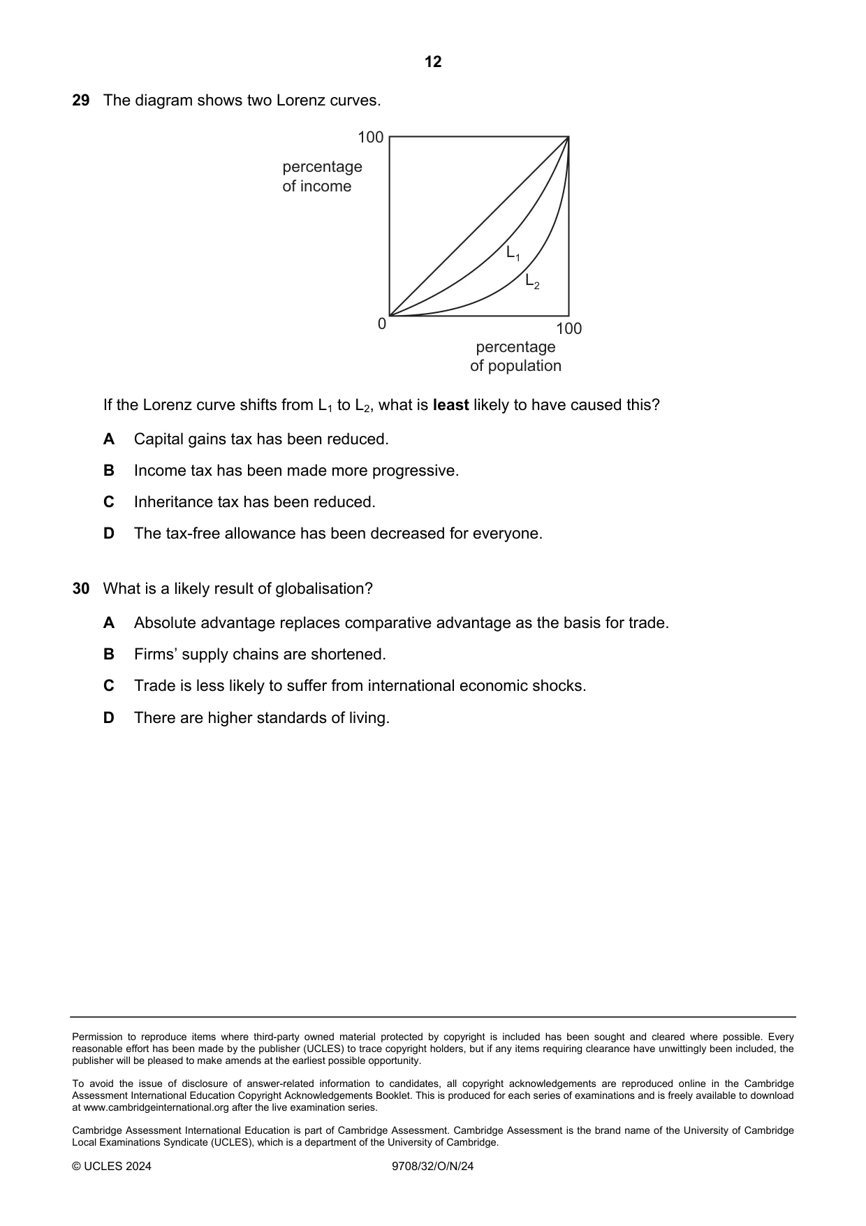 Cambridge A Level Economics 9708 2024 Oct/Nov Paper 3 · Variant 2 question paper, page 12 of 12