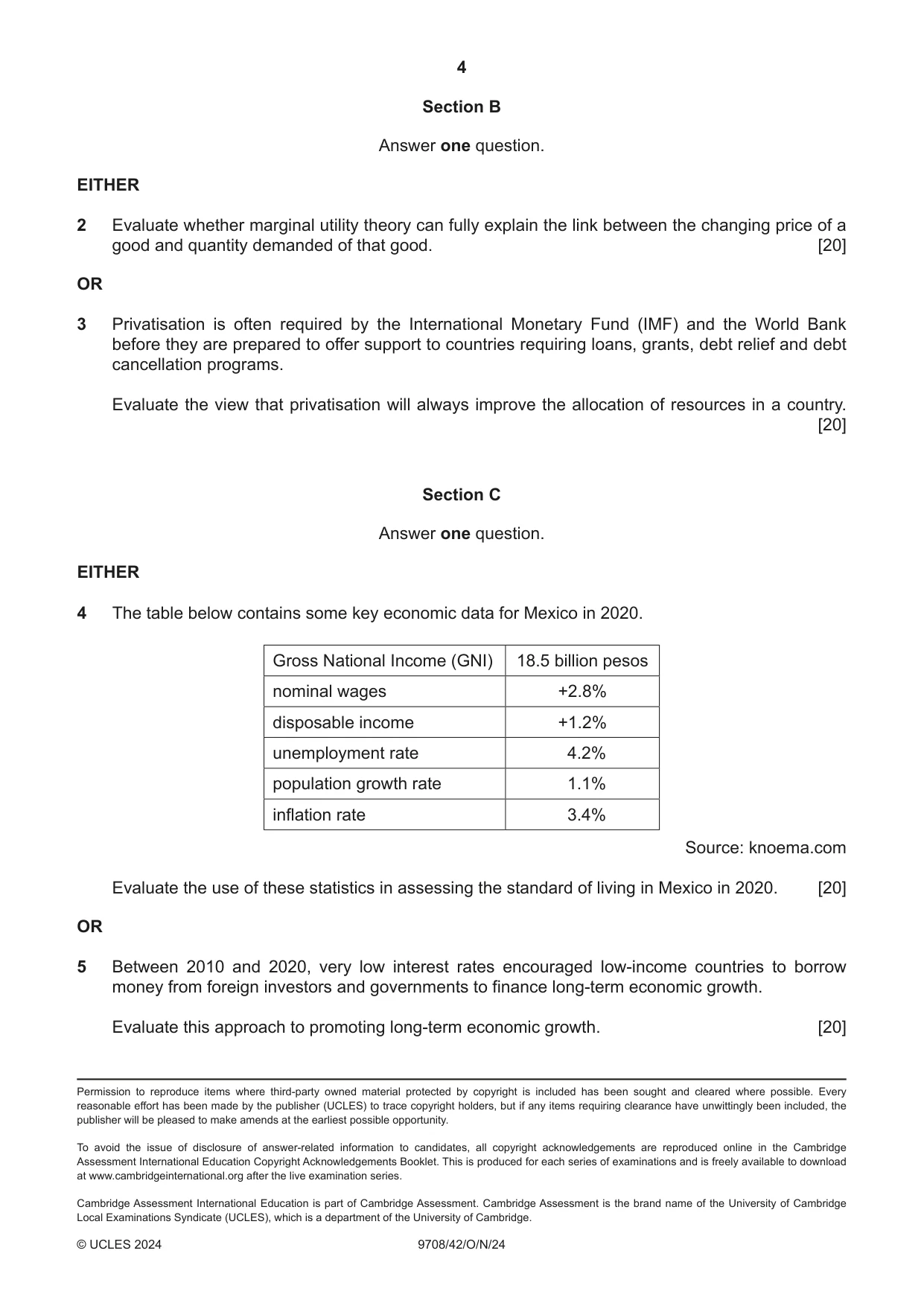 Cambridge A Level Economics 9708 2024 Oct/Nov Paper 4 · Variant 2 question paper, page 4 of 4