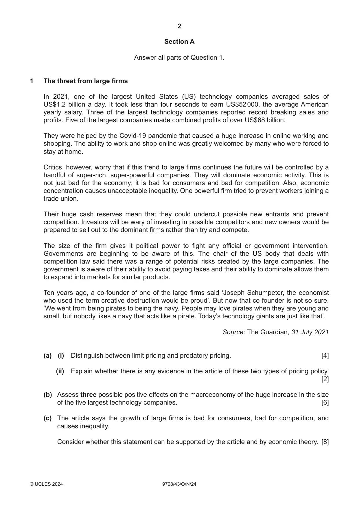 Cambridge A Level Economics 9708 2024 Oct/Nov Paper 4 · Variant 3 question paper, page 2 of 4