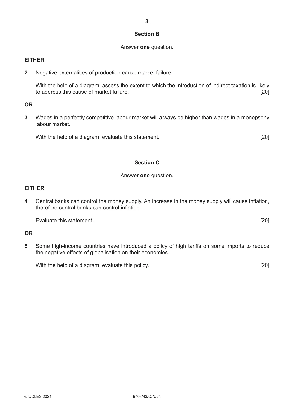 Cambridge A Level Economics 9708 2024 Oct/Nov Paper 4 · Variant 3 question paper, page 3 of 4