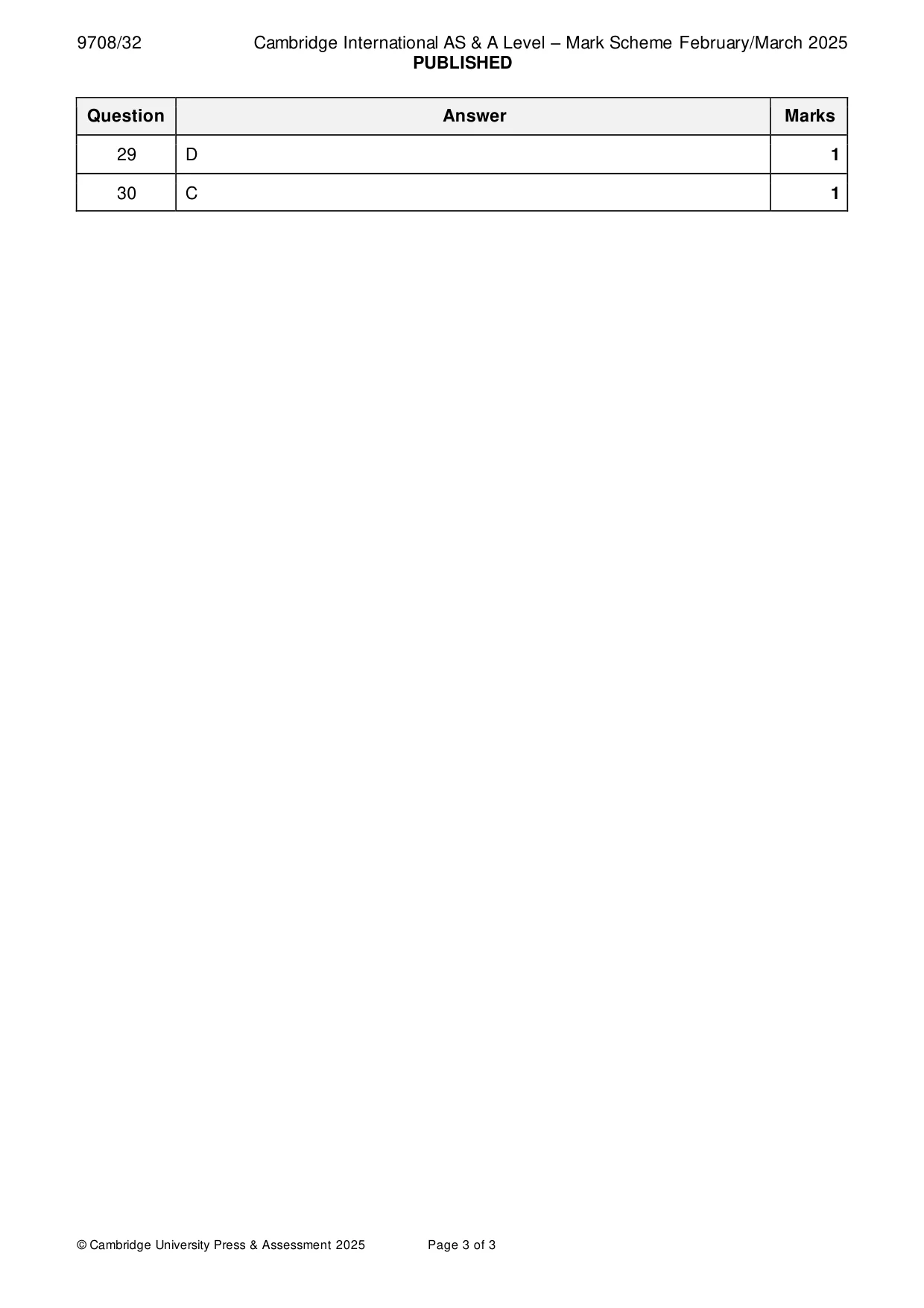 Mark scheme, page 3 of 3