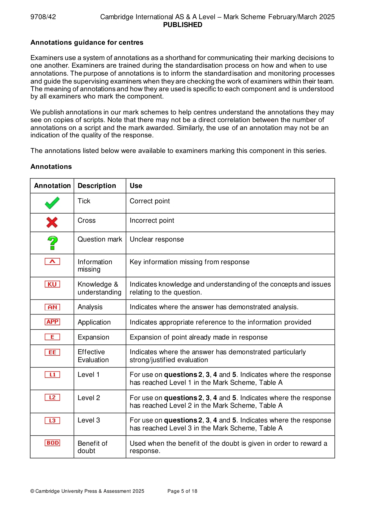 Mark scheme, page 5 of 18