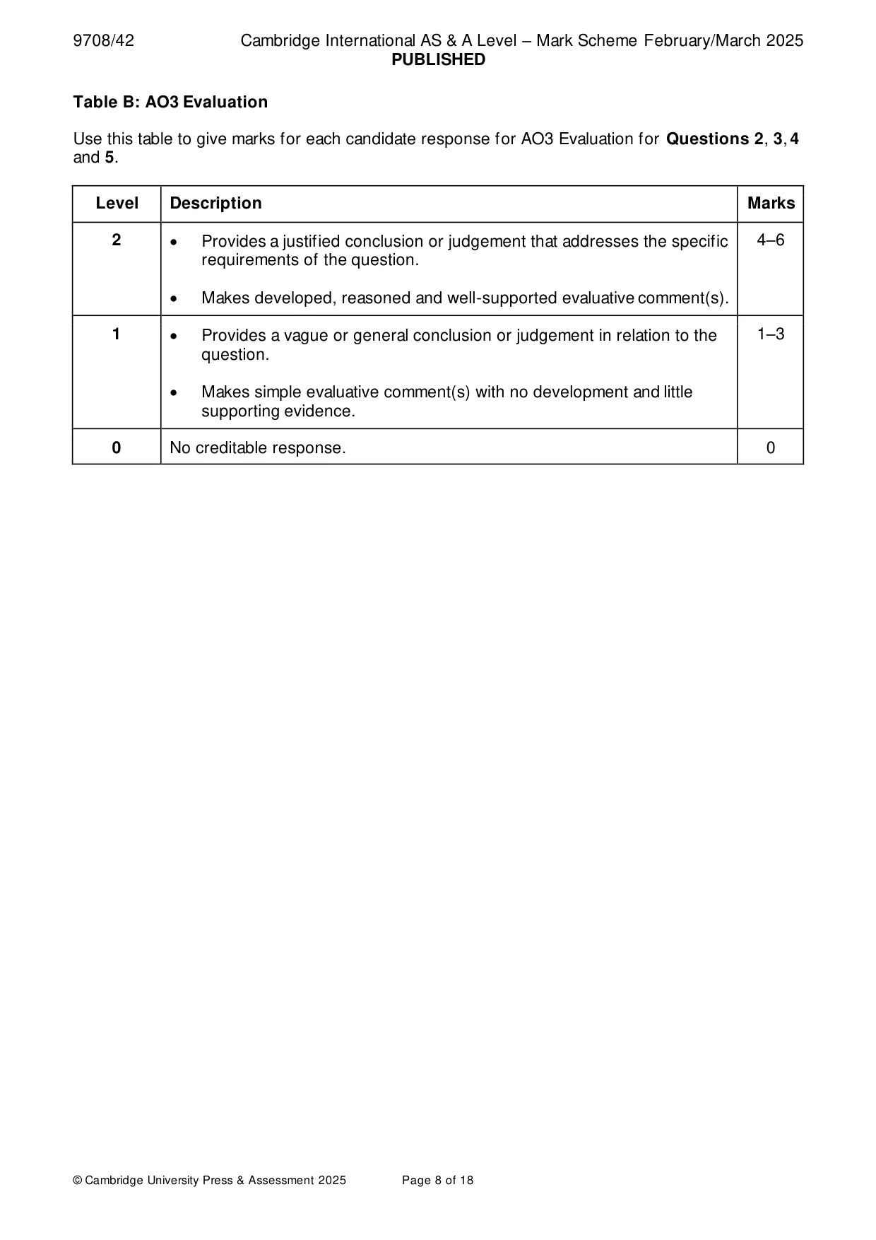 Mark scheme, page 8 of 18