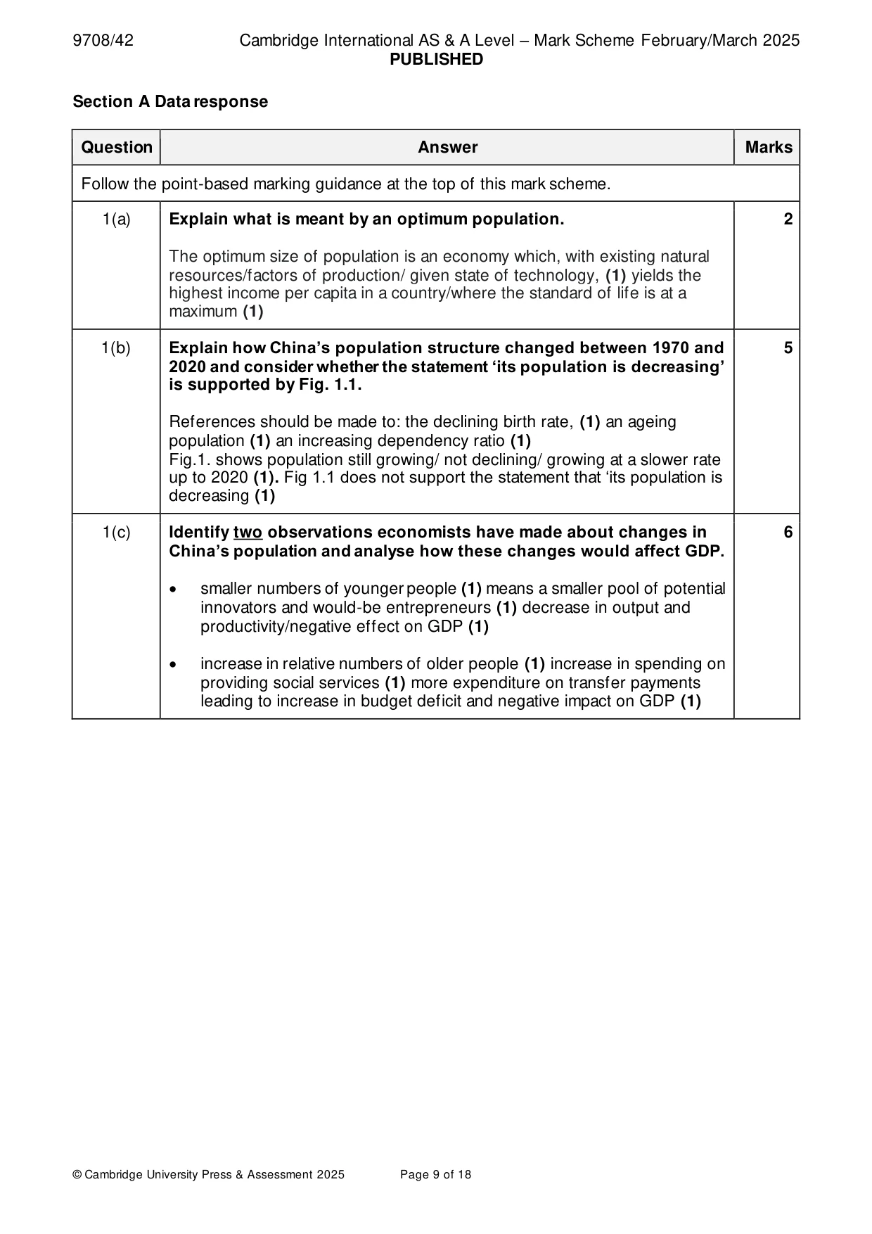 Mark scheme, page 9 of 18