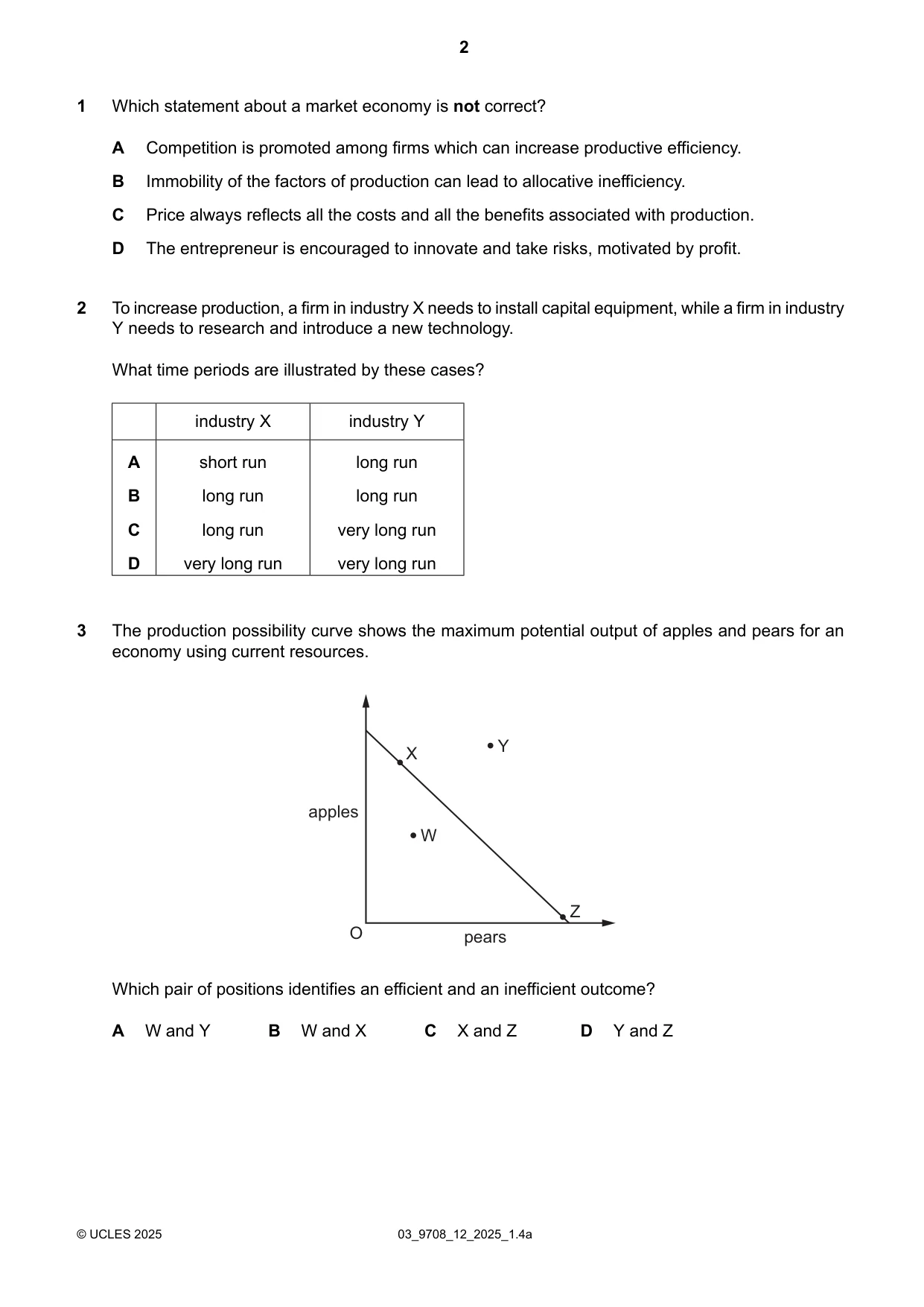 Cambridge A Level Economics 9708 2025 Feb/March Paper 1 · Variant 2 question paper, page 2 of 12