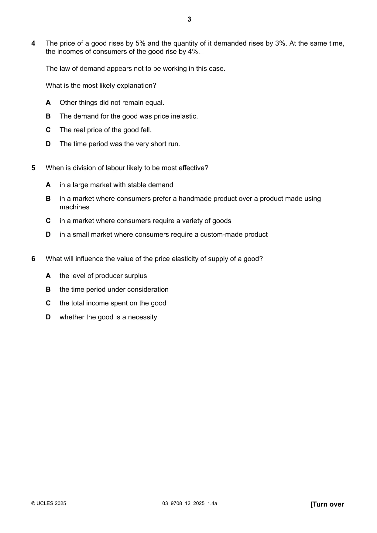 Cambridge A Level Economics 9708 2025 Feb/March Paper 1 · Variant 2 question paper, page 3 of 12
