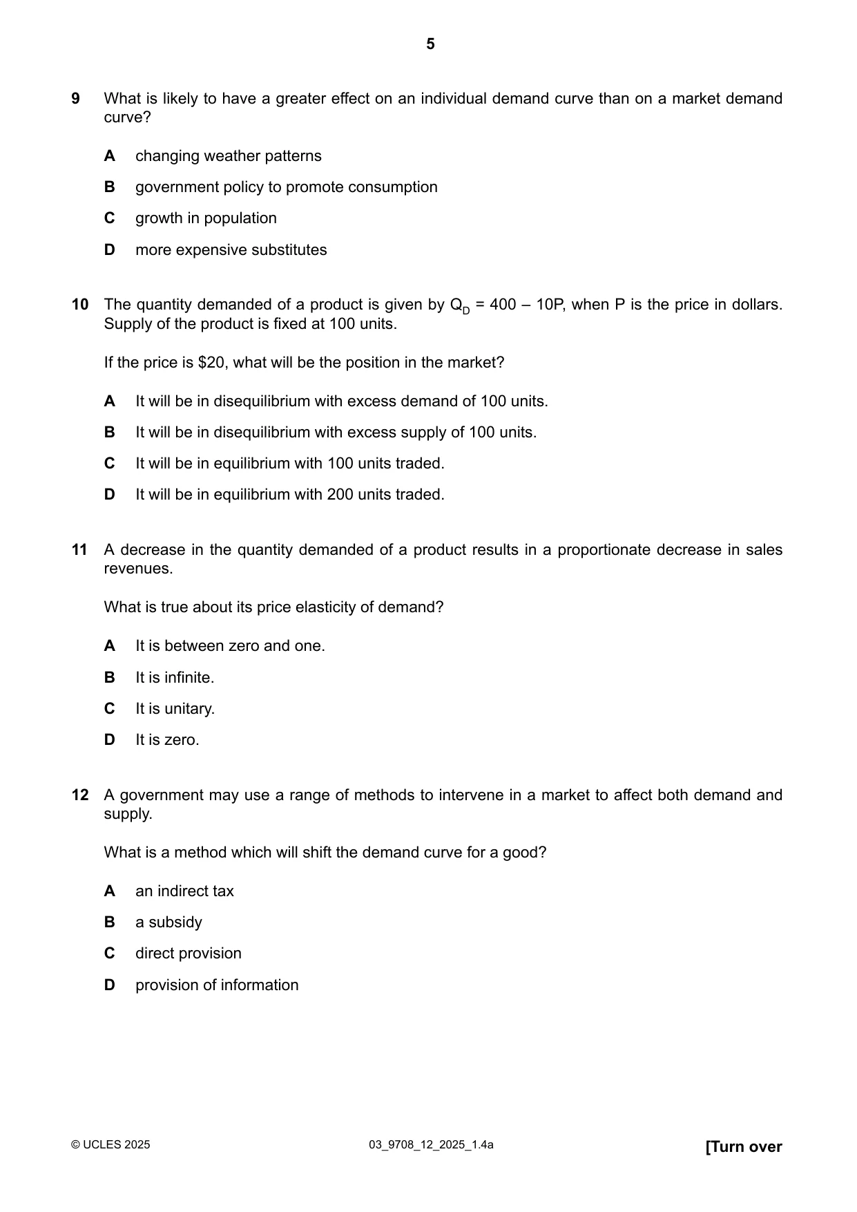 Cambridge A Level Economics 9708 2025 Feb/March Paper 1 · Variant 2 question paper, page 5 of 12
