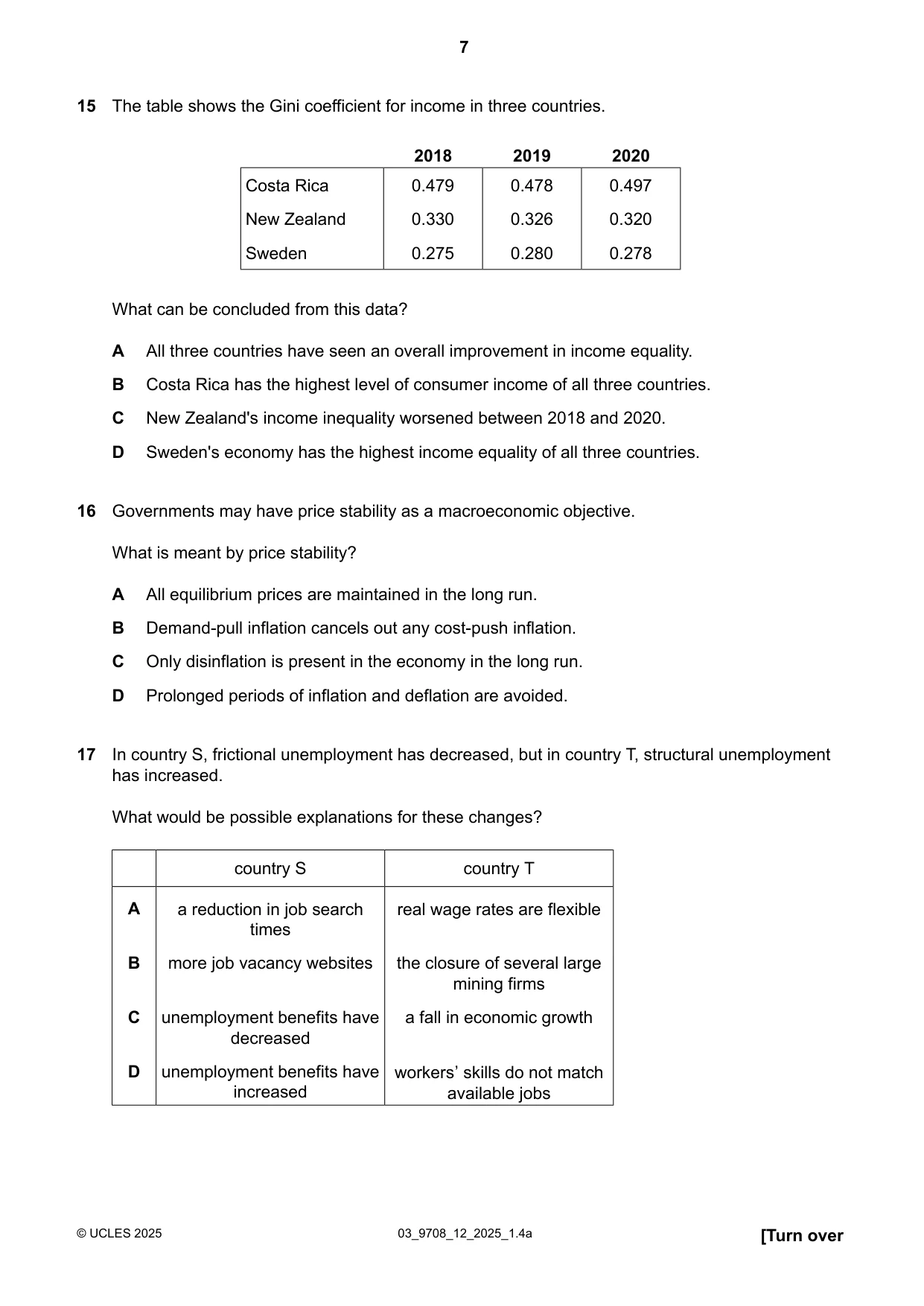 Cambridge A Level Economics 9708 2025 Feb/March Paper 1 · Variant 2 question paper, page 7 of 12