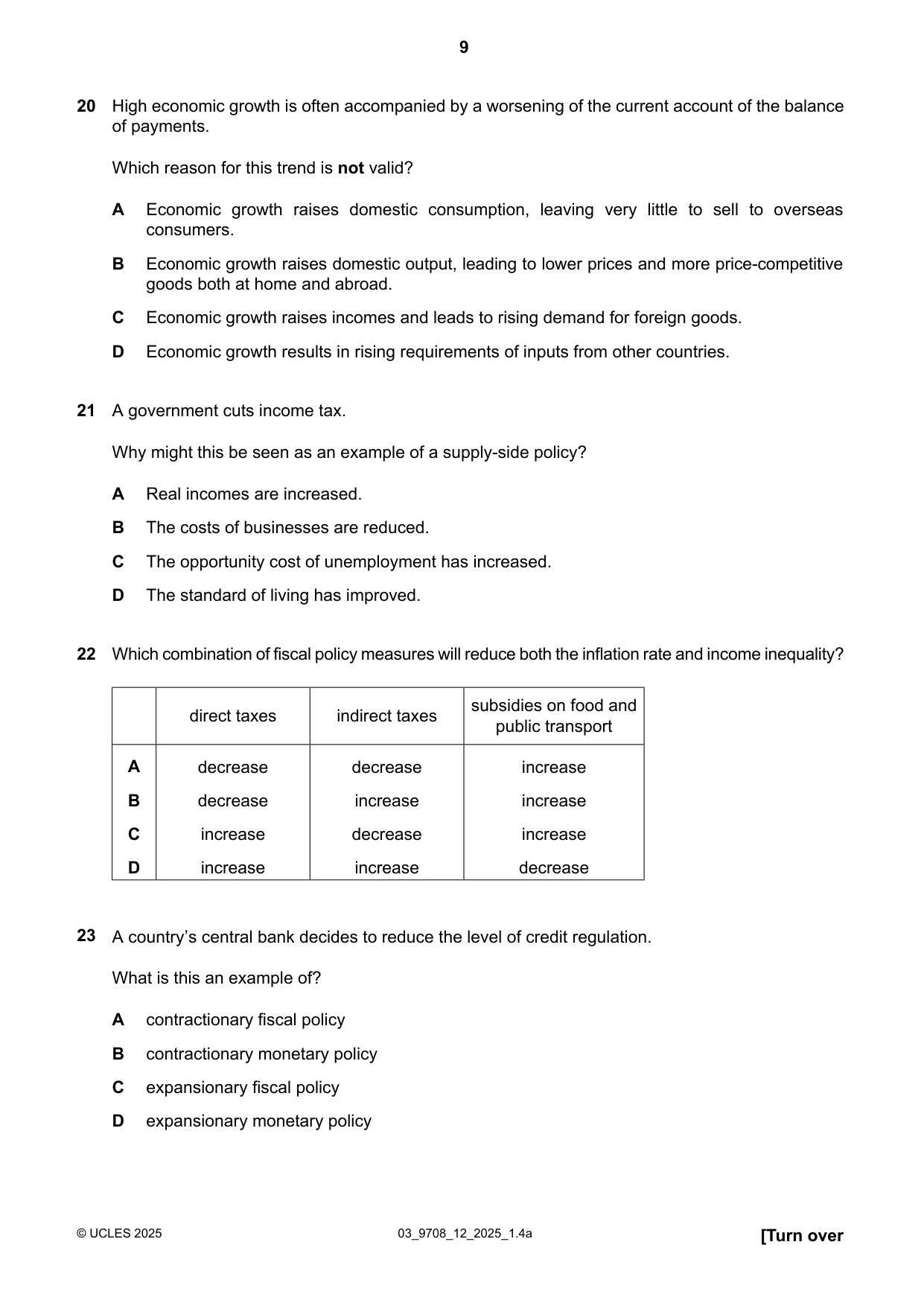 Cambridge A Level Economics 9708 2025 Feb/March Paper 1 · Variant 2 question paper, page 9 of 12