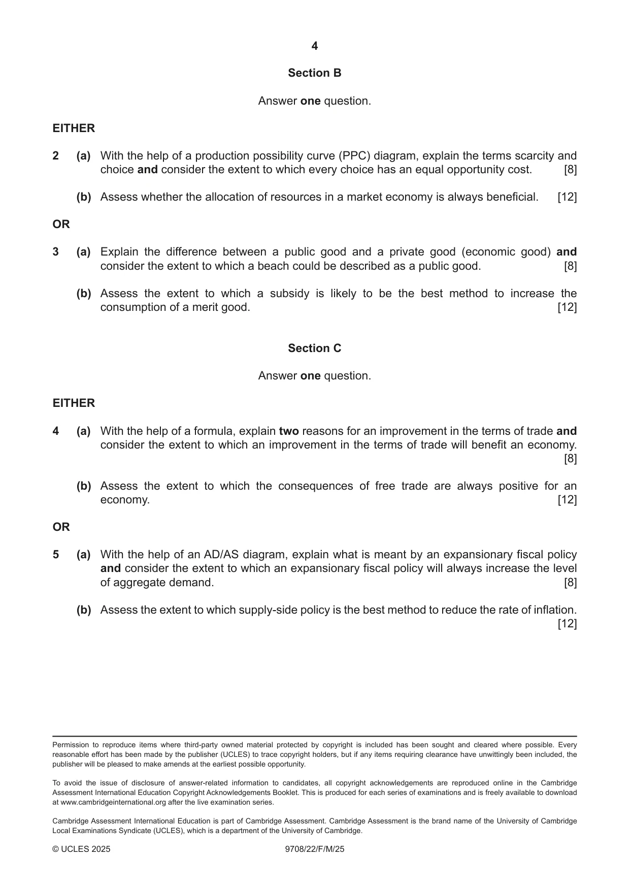 Cambridge A Level Economics 9708 2025 Feb/March Paper 2 · Variant 2 question paper, page 4 of 4