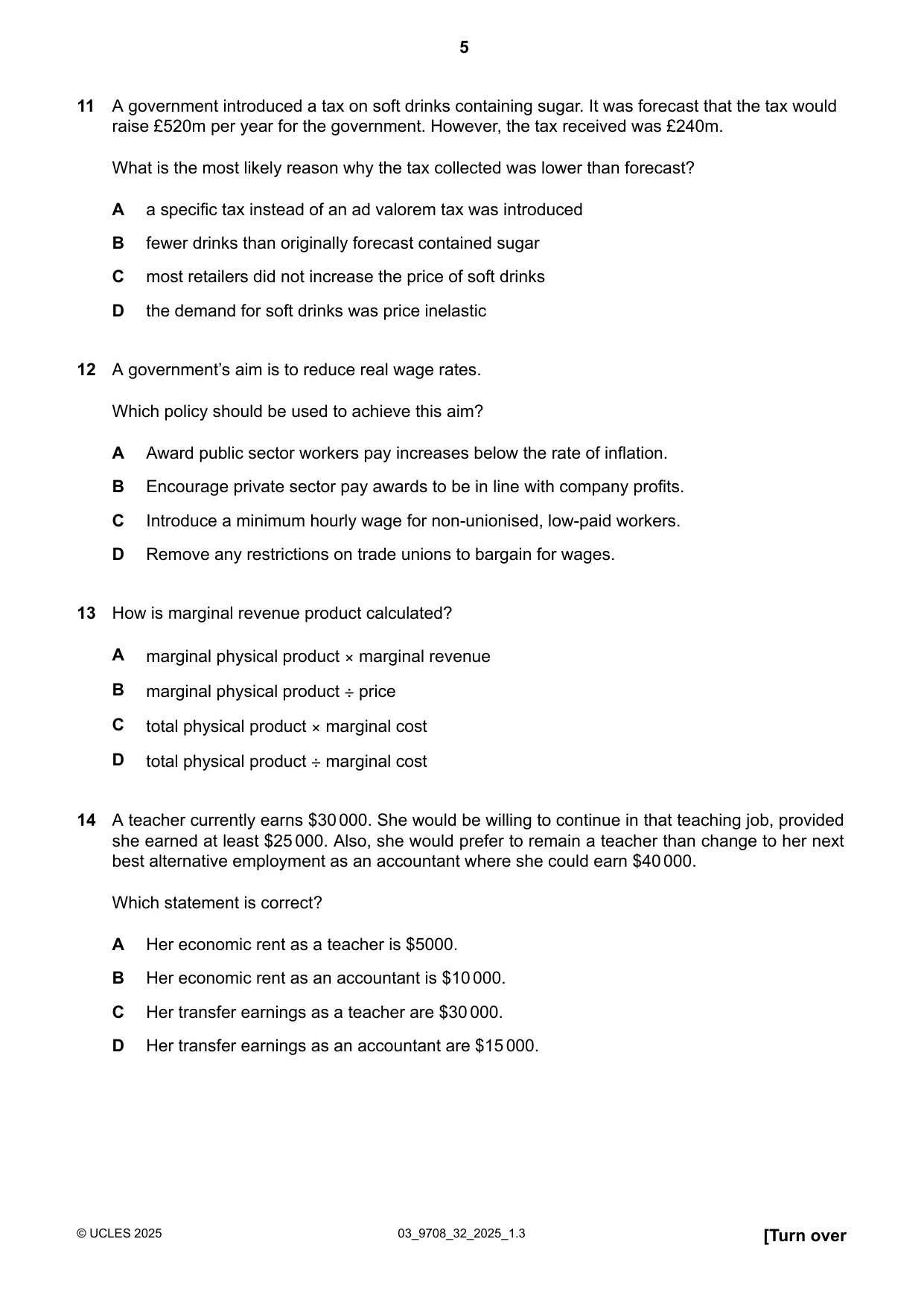 Cambridge A Level Economics 9708 2025 Feb/March Paper 3 · Variant 2 question paper, page 5 of 12