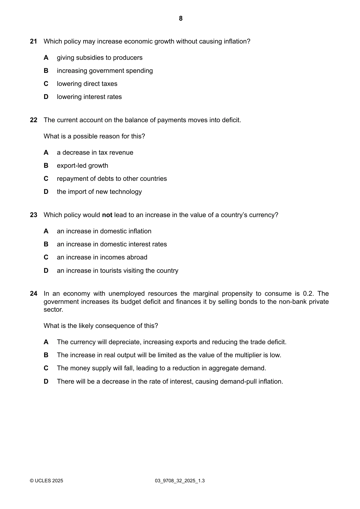 Cambridge A Level Economics 9708 2025 Feb/March Paper 3 · Variant 2 question paper, page 8 of 12