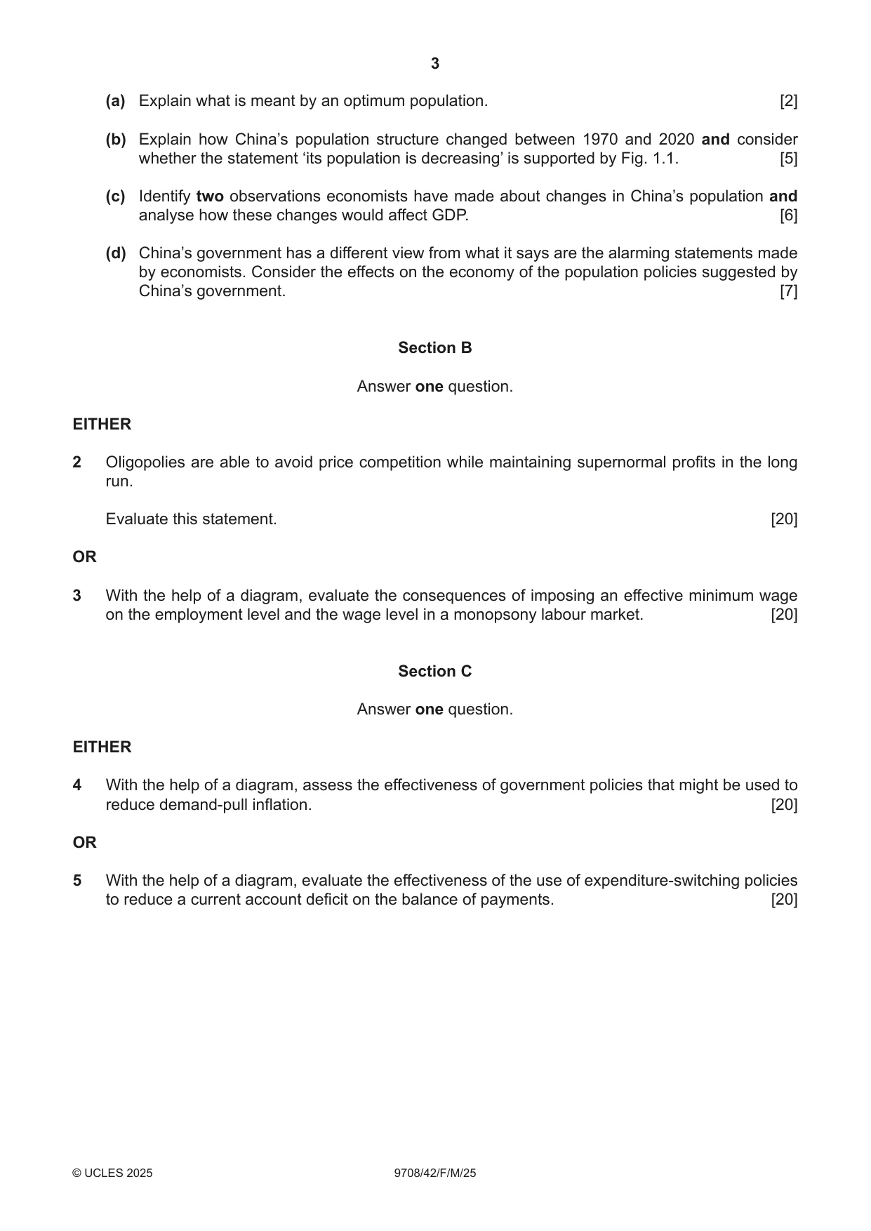 Cambridge A Level Economics 9708 2025 Feb/March Paper 4 · Variant 2 question paper, page 3 of 4