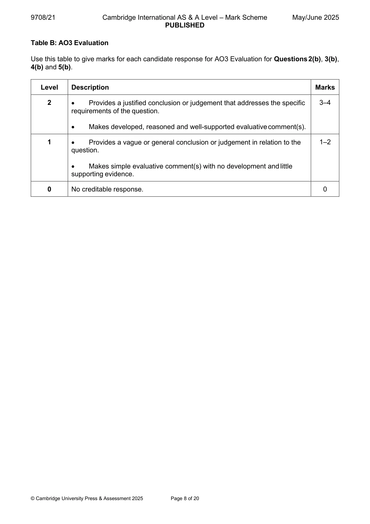 Mark scheme, page 8 of 20