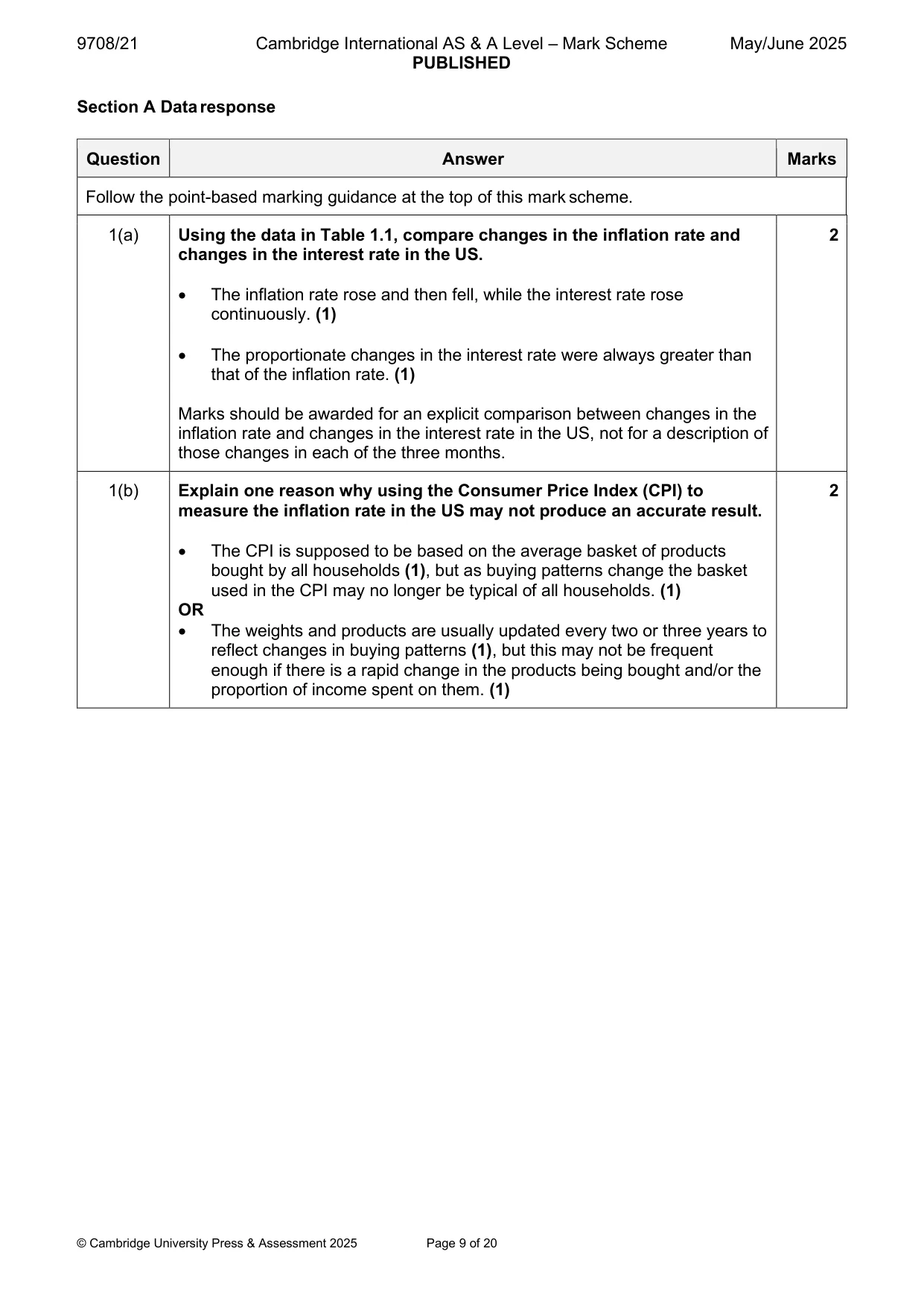 Mark scheme, page 9 of 20