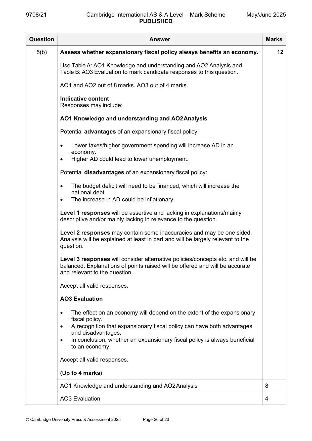 Mark scheme, page 20 of 20