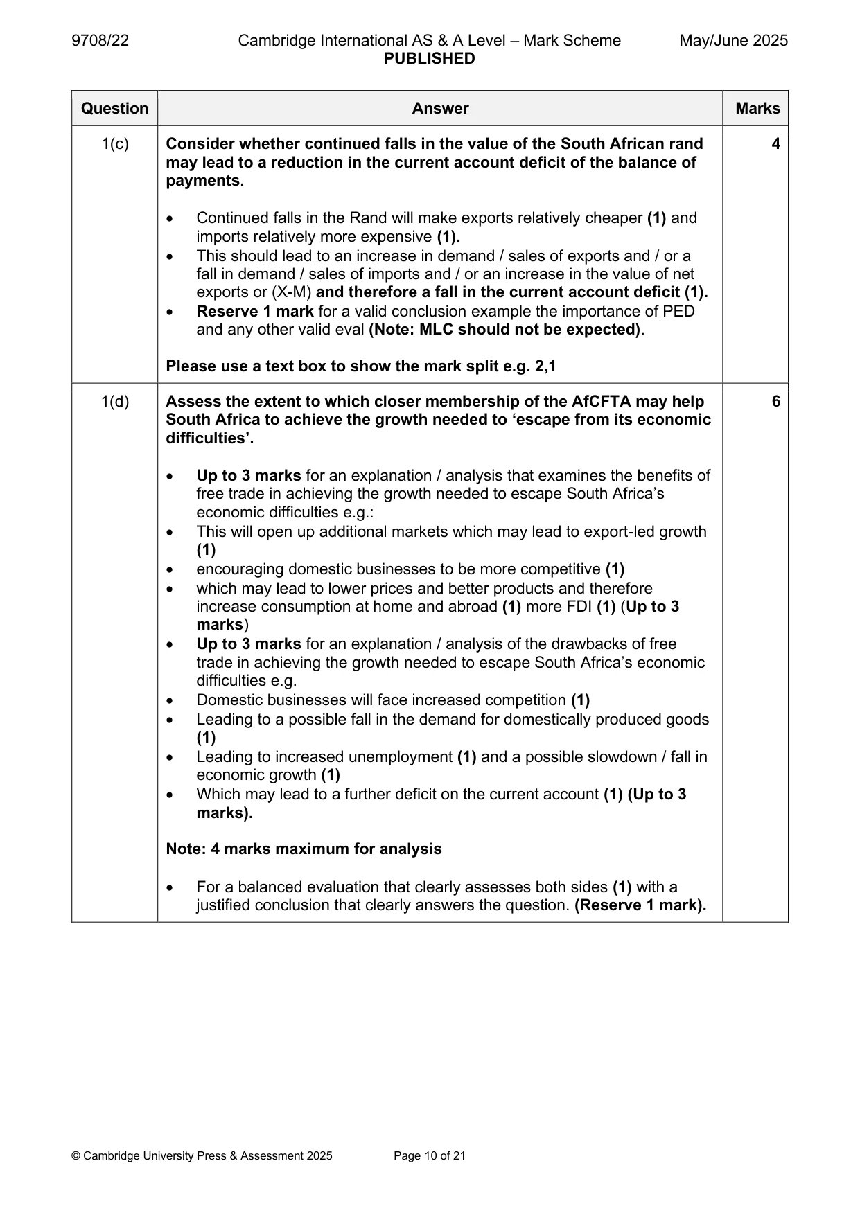 Mark scheme, page 10 of 21