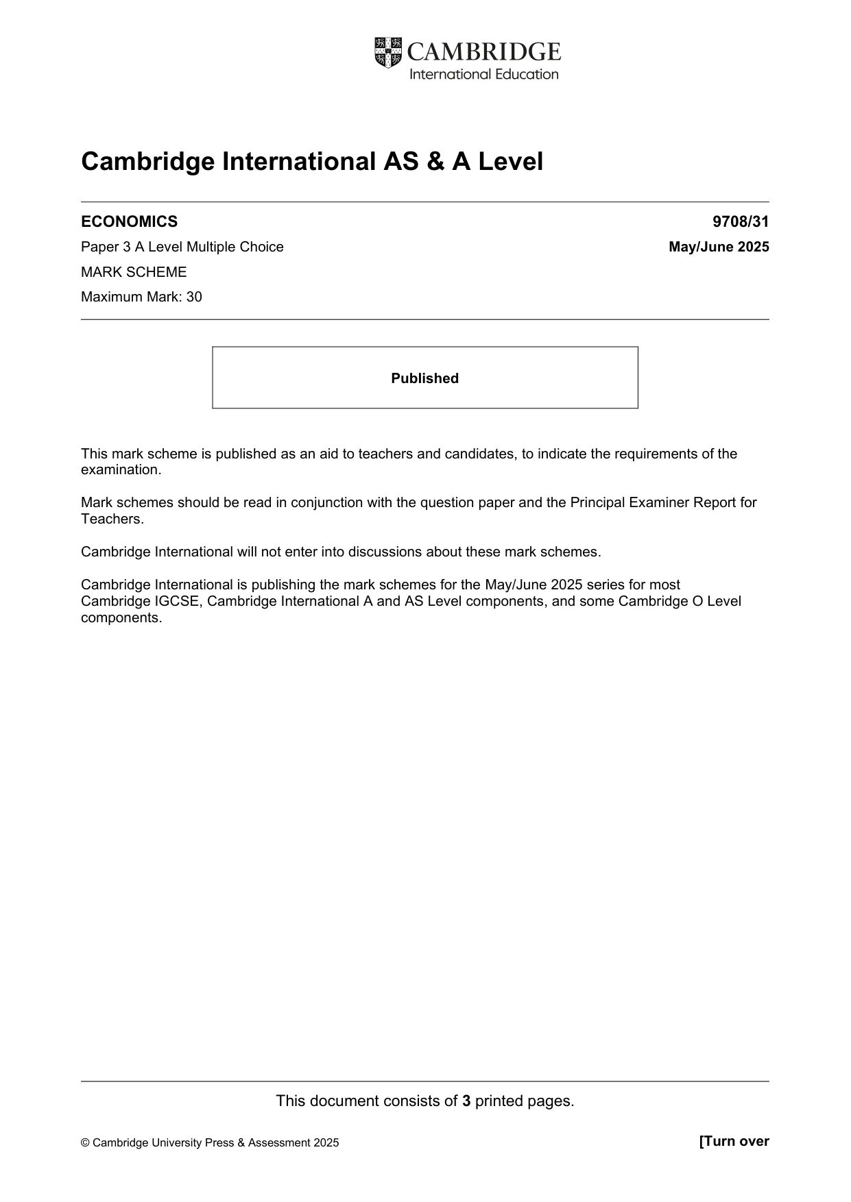 Mark scheme, page 1 of 3