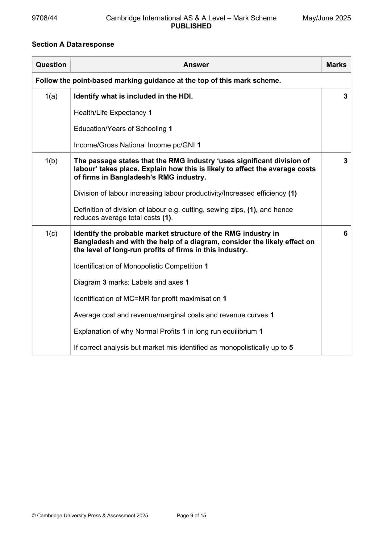 Mark scheme, page 9 of 15