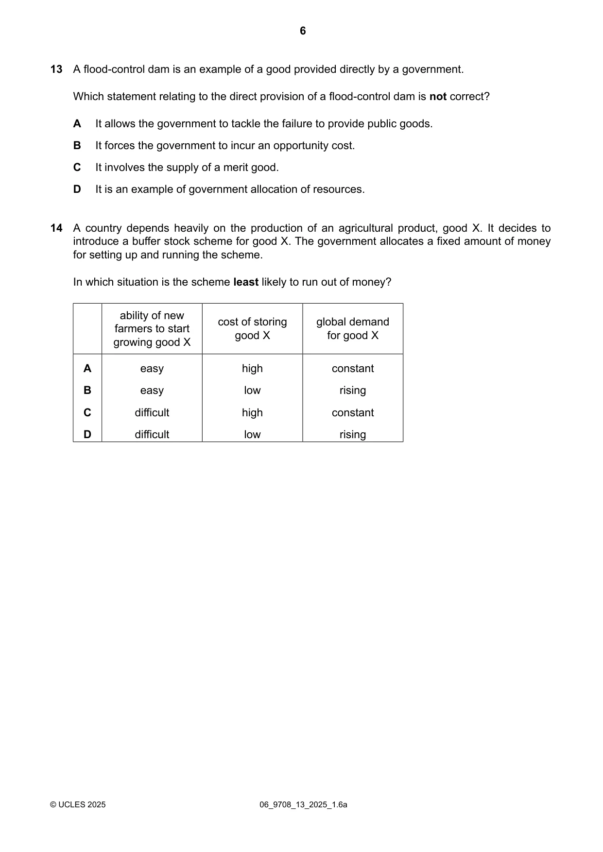 Cambridge A Level Economics 9708 2025 May/June Paper 1 · Variant 3 question paper, page 6 of 12