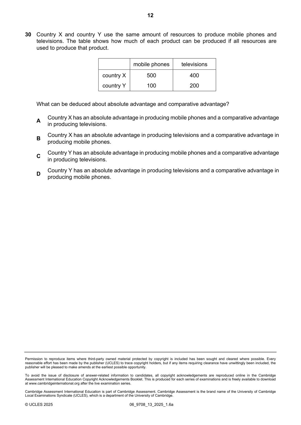 Cambridge A Level Economics 9708 2025 May/June Paper 1 · Variant 3 question paper, page 12 of 12