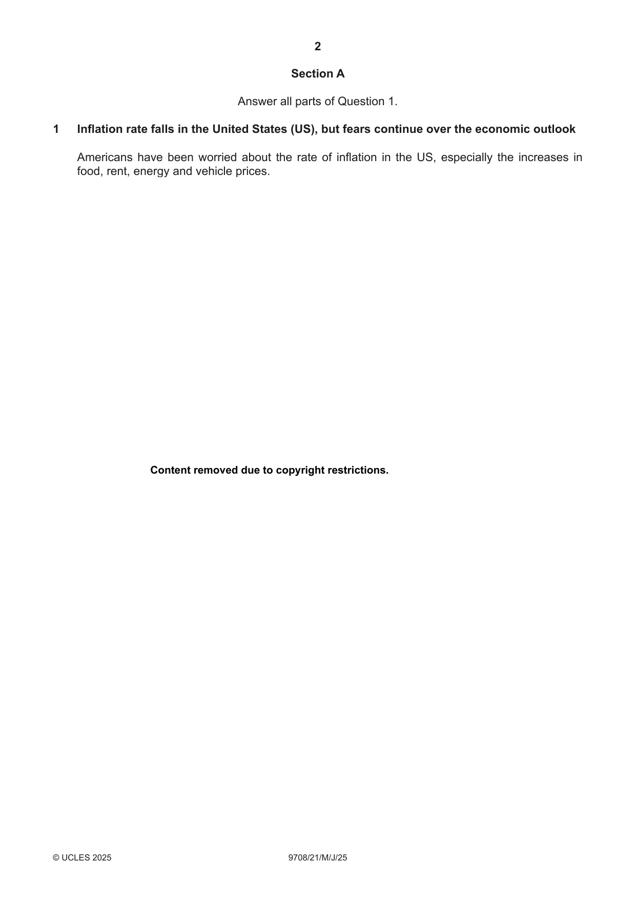 Cambridge A Level Economics 9708 2025 May/June Paper 2 · Variant 1 question paper, page 2 of 4