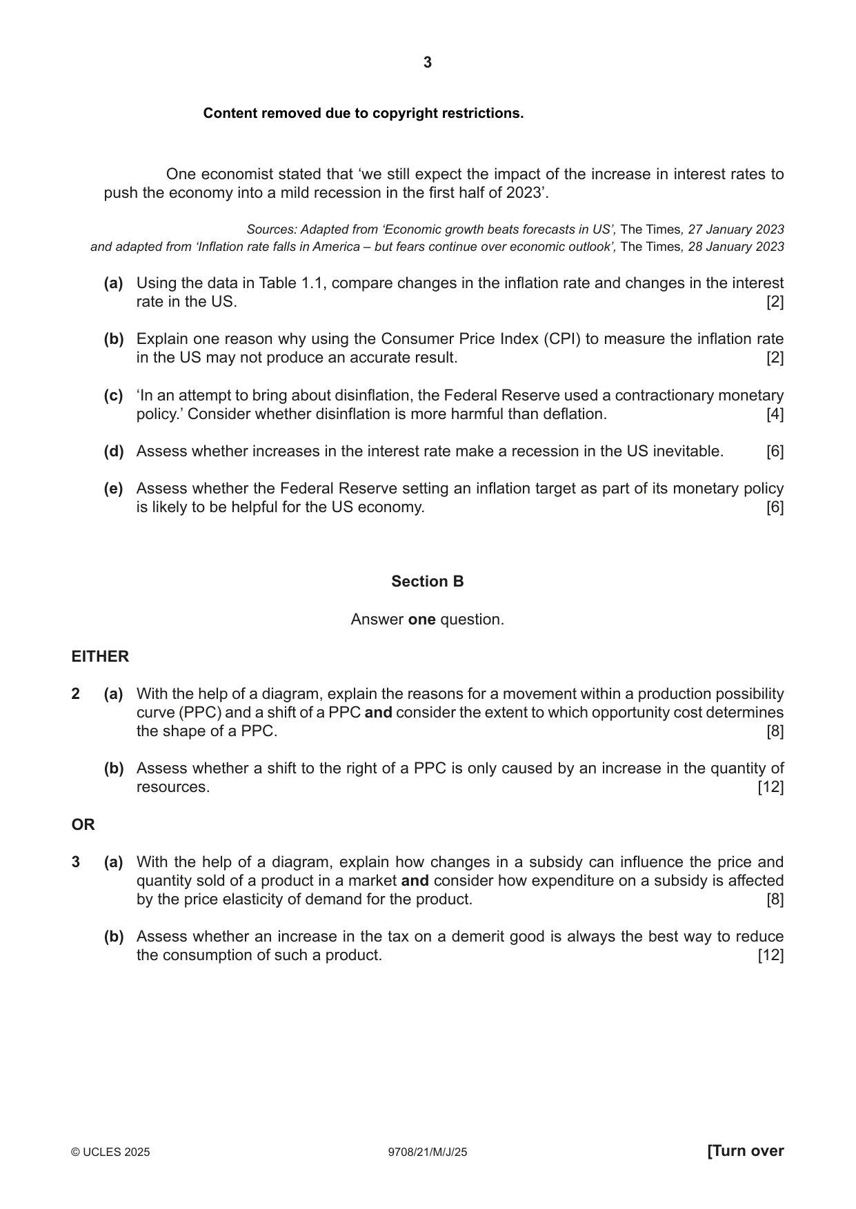 Cambridge A Level Economics 9708 2025 May/June Paper 2 · Variant 1 question paper, page 3 of 4