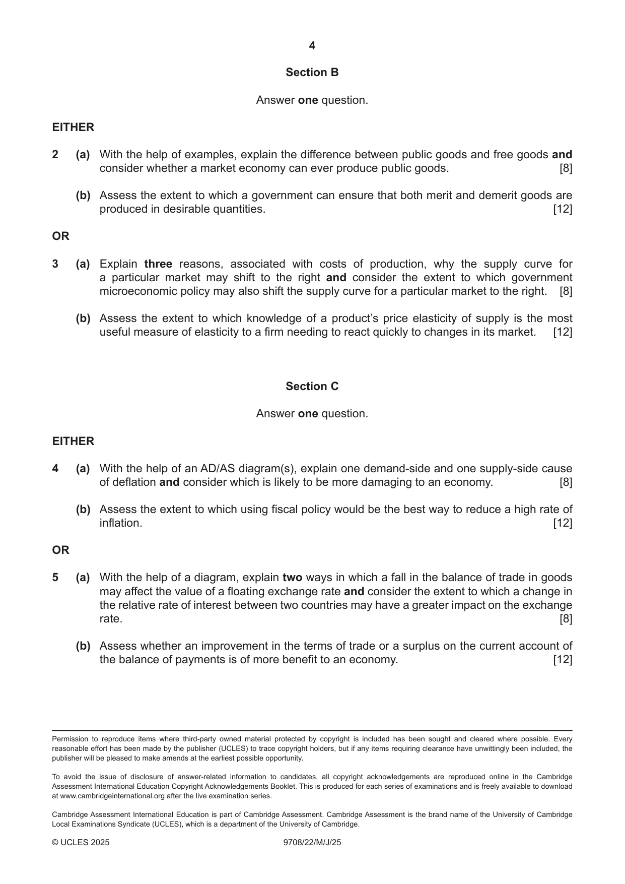 Cambridge A Level Economics 9708 2025 May/June Paper 2 · Variant 2 question paper, page 4 of 4