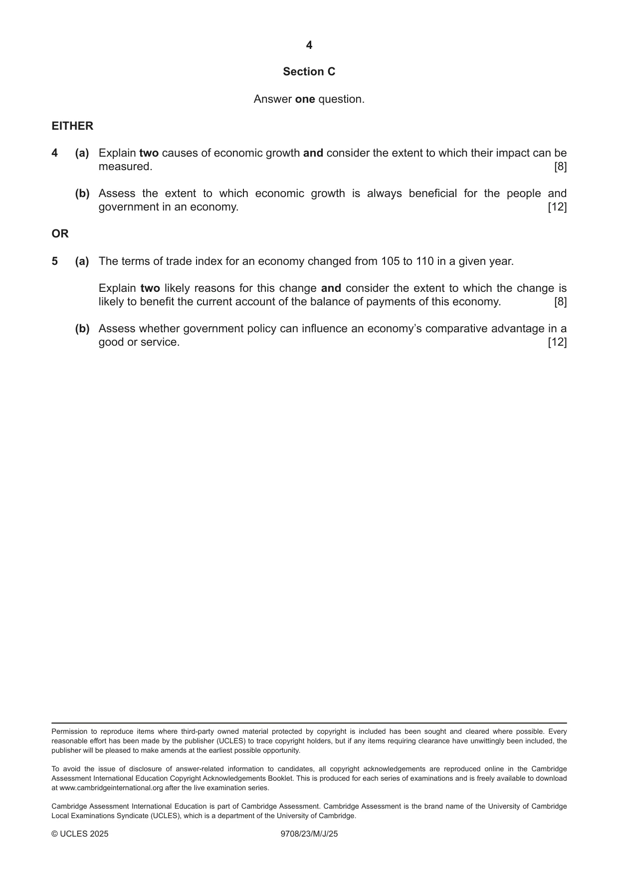 Cambridge A Level Economics 9708 2025 May/June Paper 2 · Variant 3 question paper, page 4 of 4