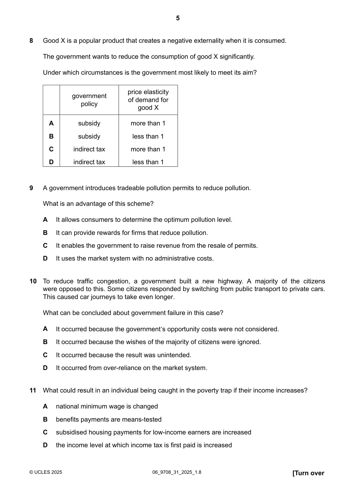 Cambridge A Level Economics 9708 2025 May/June Paper 3 · Variant 1 question paper, page 5 of 12