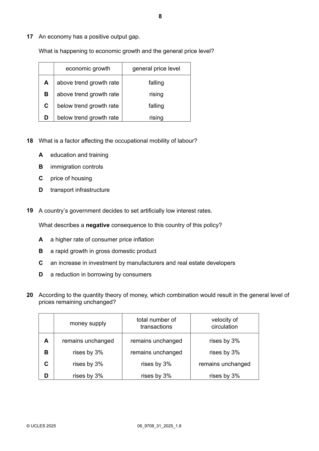 Cambridge A Level Economics 9708 2025 May/June Paper 3 · Variant 1 question paper, page 8 of 12