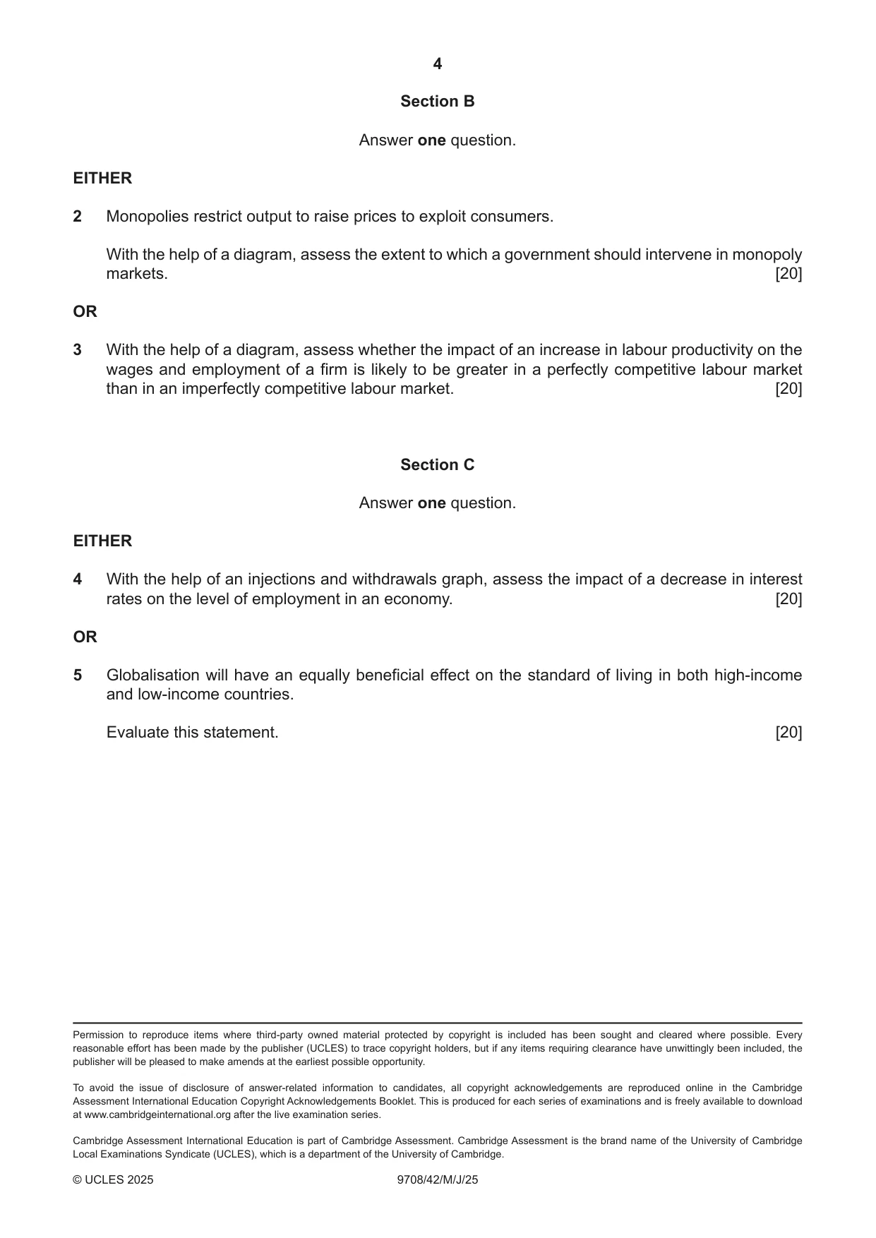 Cambridge A Level Economics 9708 2025 May/June Paper 4 · Variant 2 question paper, page 4 of 4