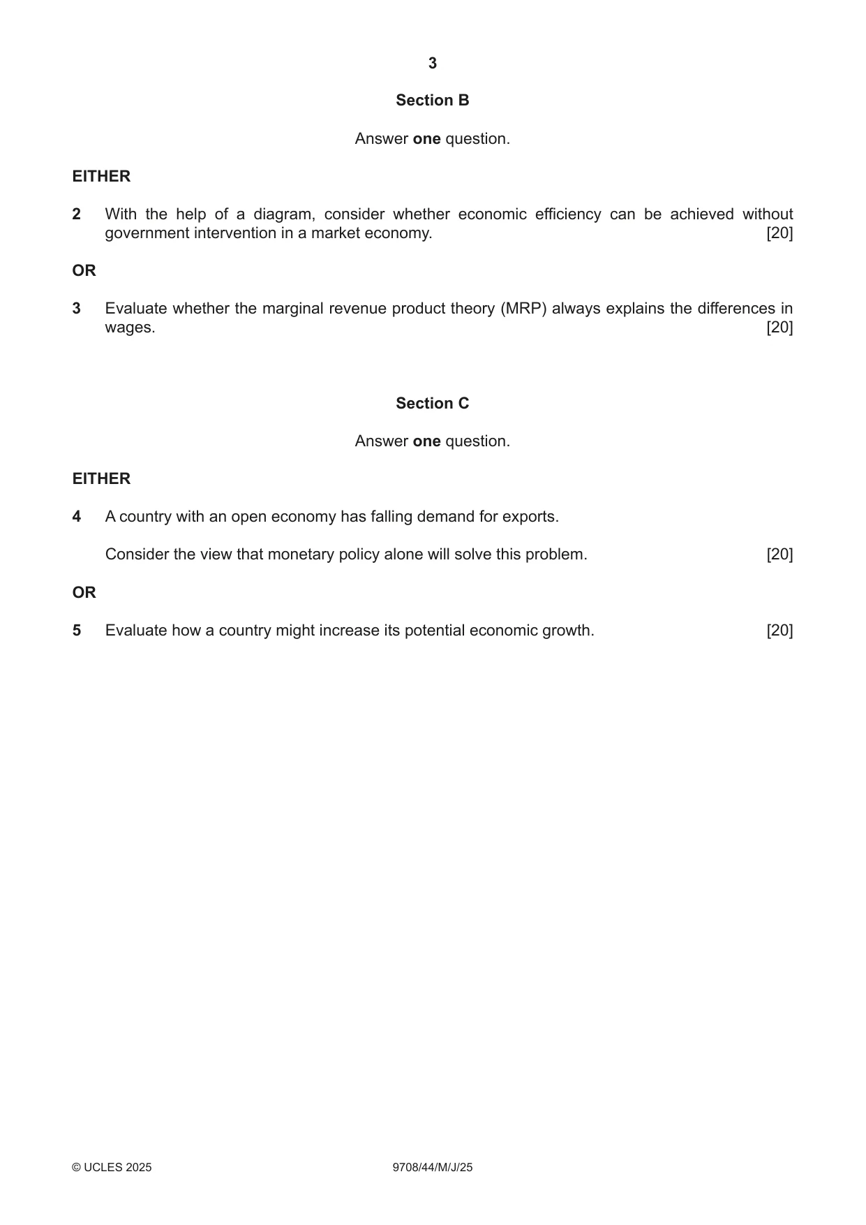 Cambridge A Level Economics 9708 2025 May/June Paper 4 · Variant 4 question paper, page 3 of 4