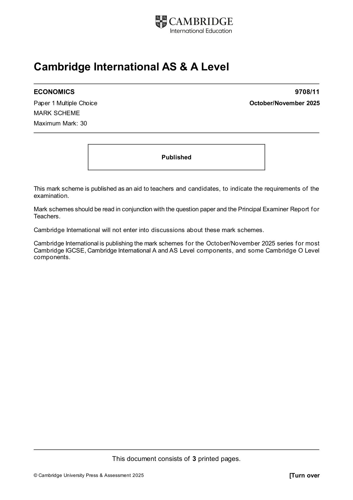 Mark scheme, page 1 of 3