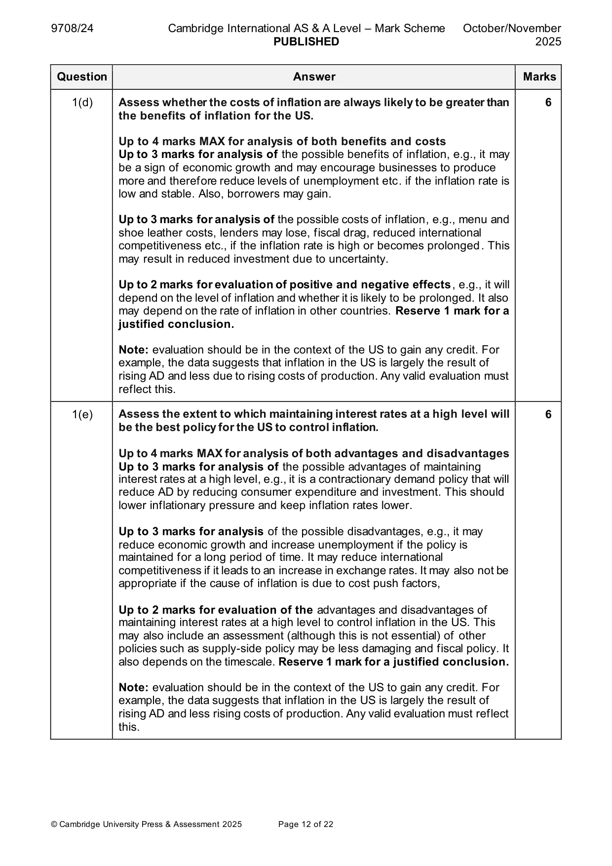 Mark scheme, page 12 of 22