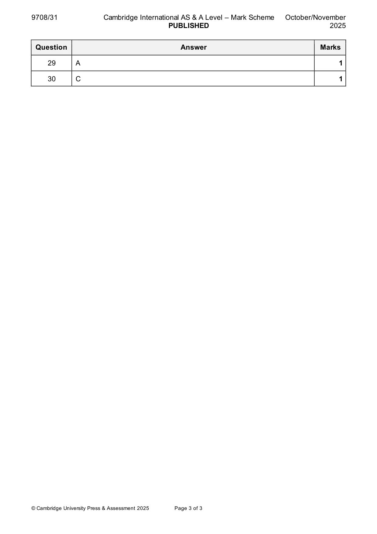 Mark scheme, page 3 of 3