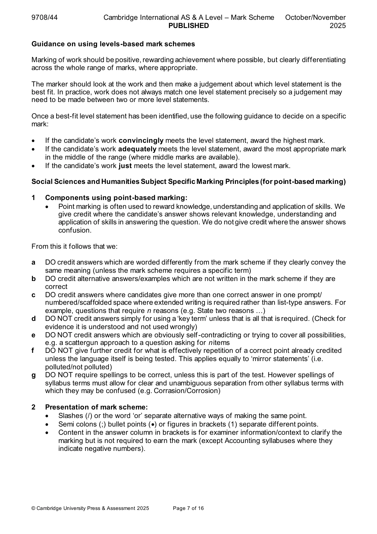 Mark scheme, page 7 of 16