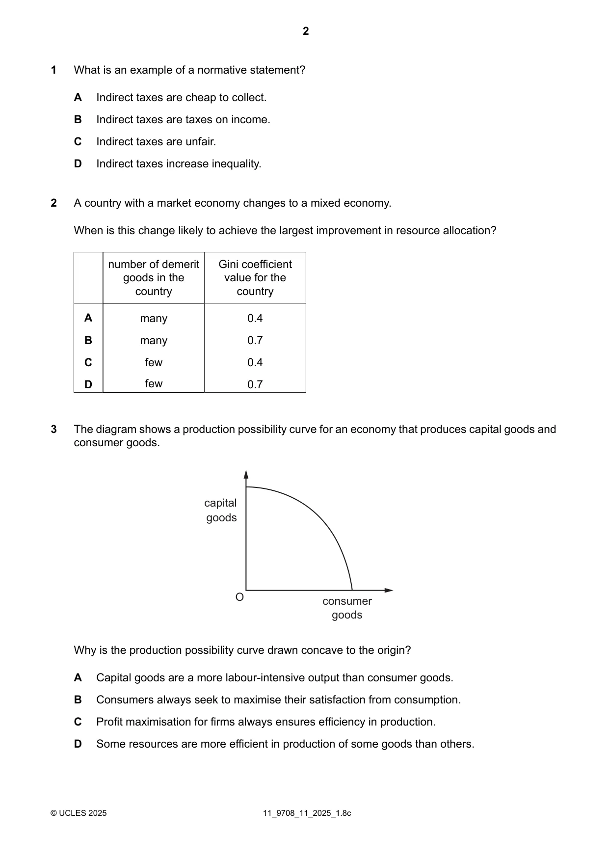 Cambridge A Level Economics 9708 2025 Oct/Nov Paper 1 · Variant 1 question paper, page 2 of 12