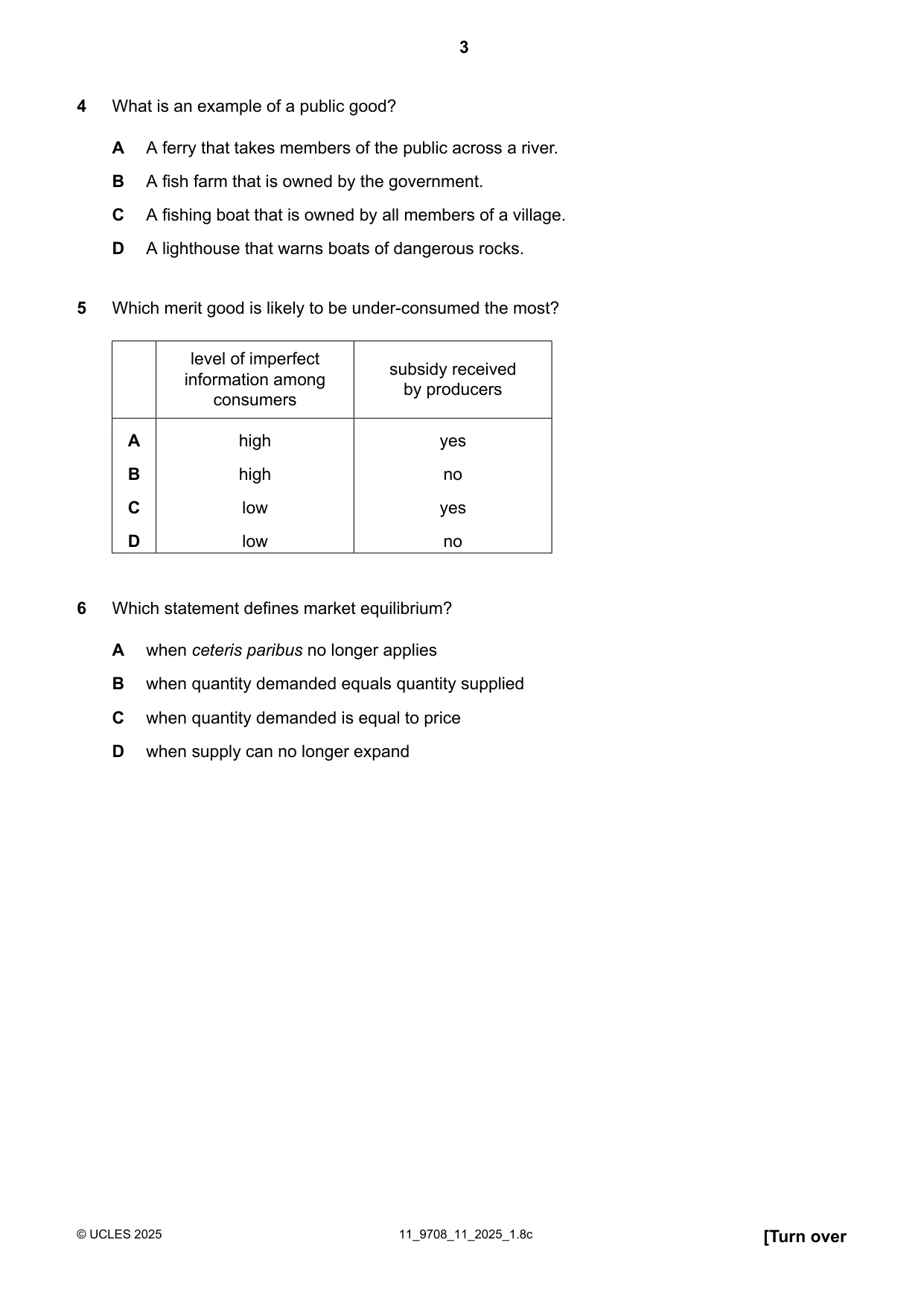 Cambridge A Level Economics 9708 2025 Oct/Nov Paper 1 · Variant 1 question paper, page 3 of 12