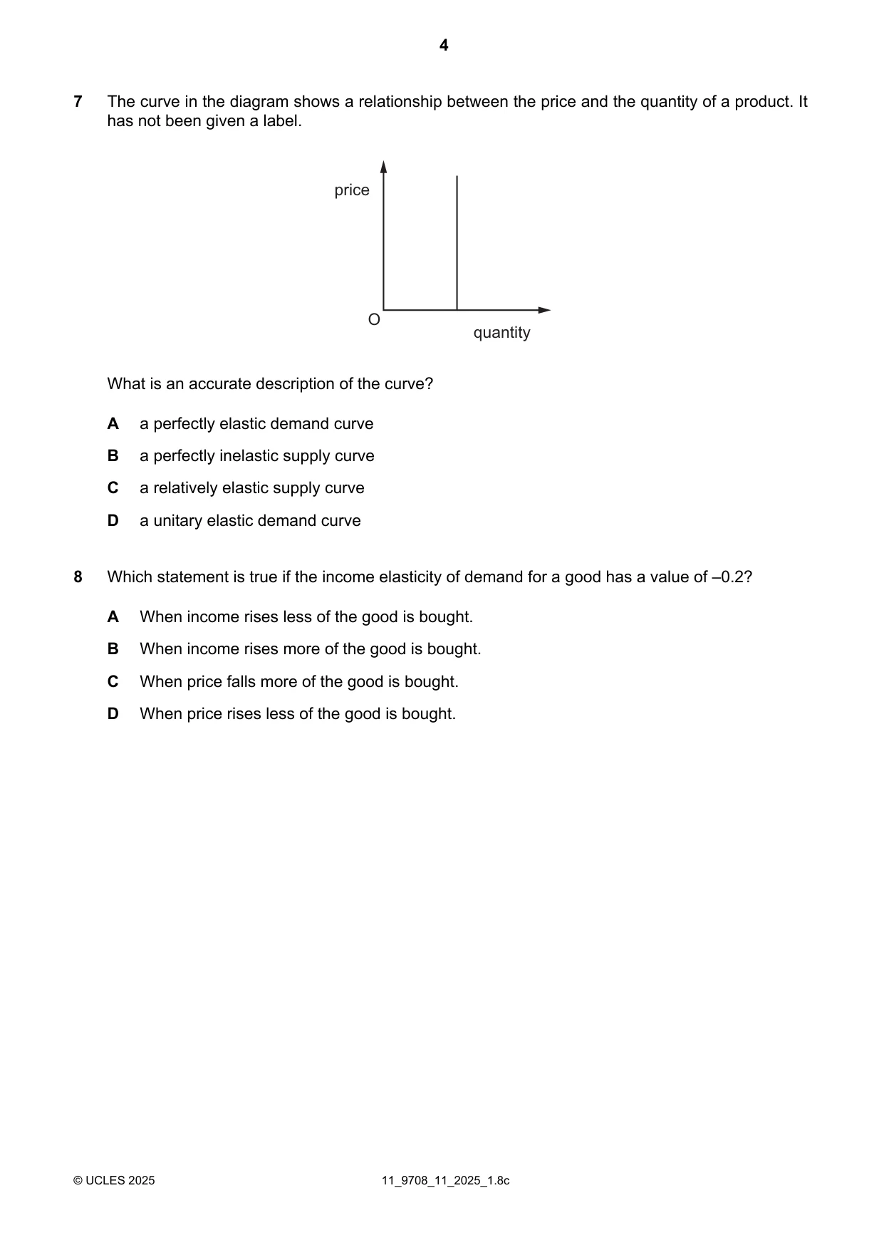 Cambridge A Level Economics 9708 2025 Oct/Nov Paper 1 · Variant 1 question paper, page 4 of 12