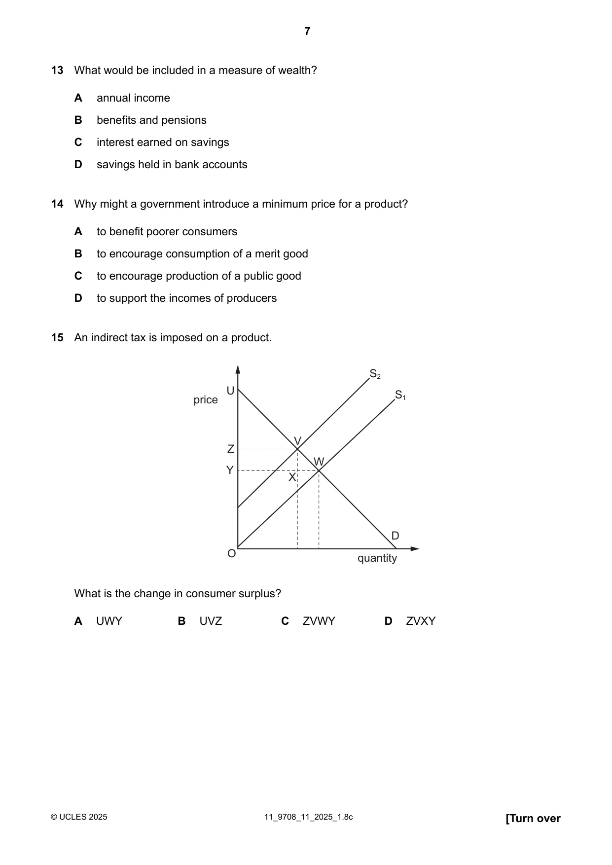 Cambridge A Level Economics 9708 2025 Oct/Nov Paper 1 · Variant 1 question paper, page 7 of 12