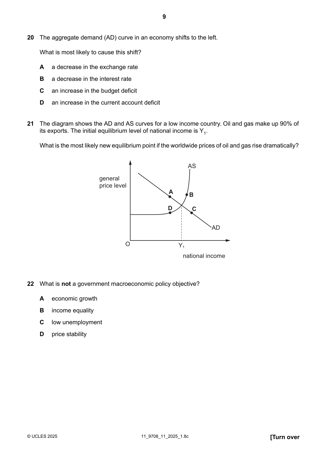 Cambridge A Level Economics 9708 2025 Oct/Nov Paper 1 · Variant 1 question paper, page 9 of 12