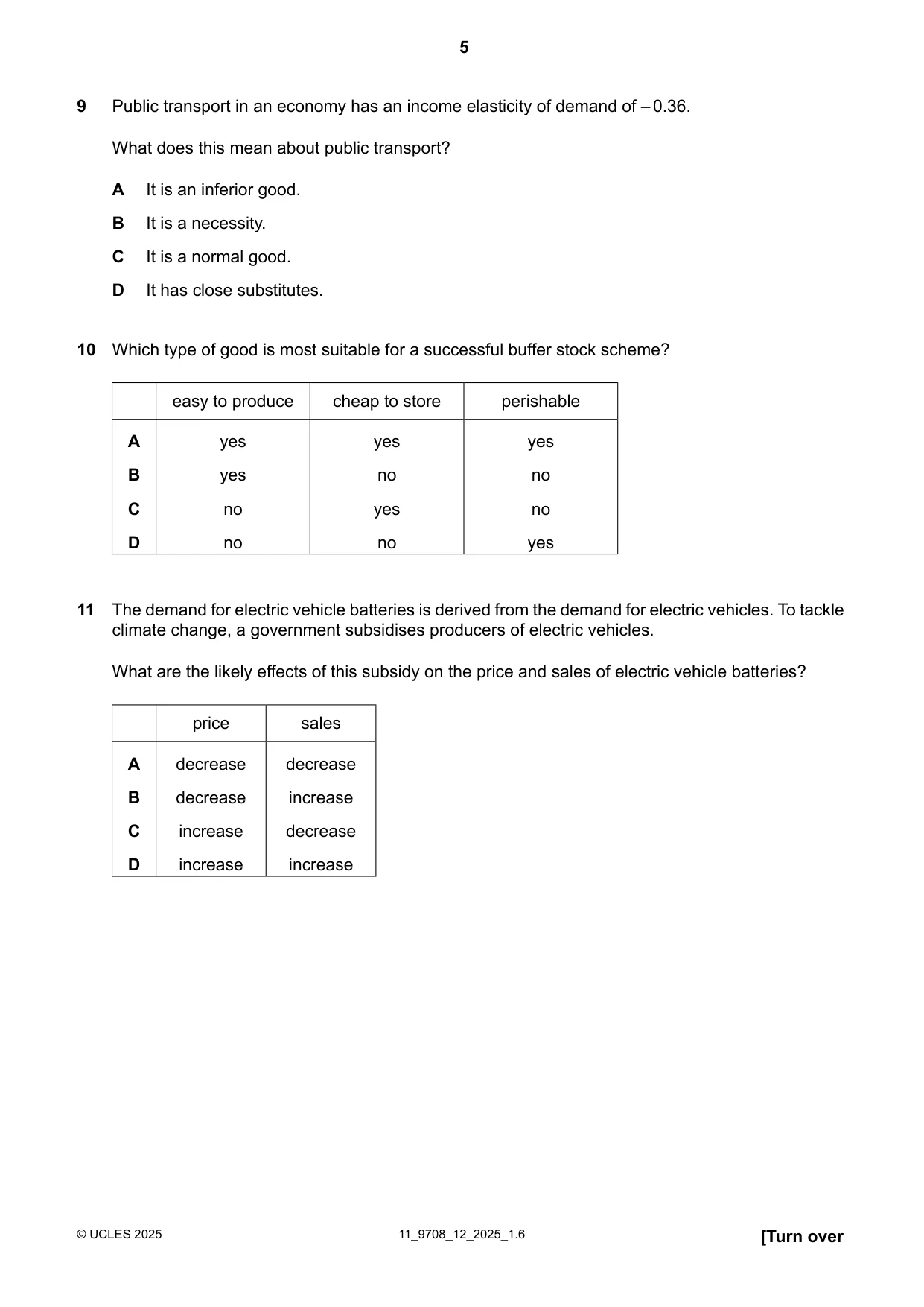 Cambridge A Level Economics 9708 2025 Oct/Nov Paper 1 · Variant 2 question paper, page 5 of 12