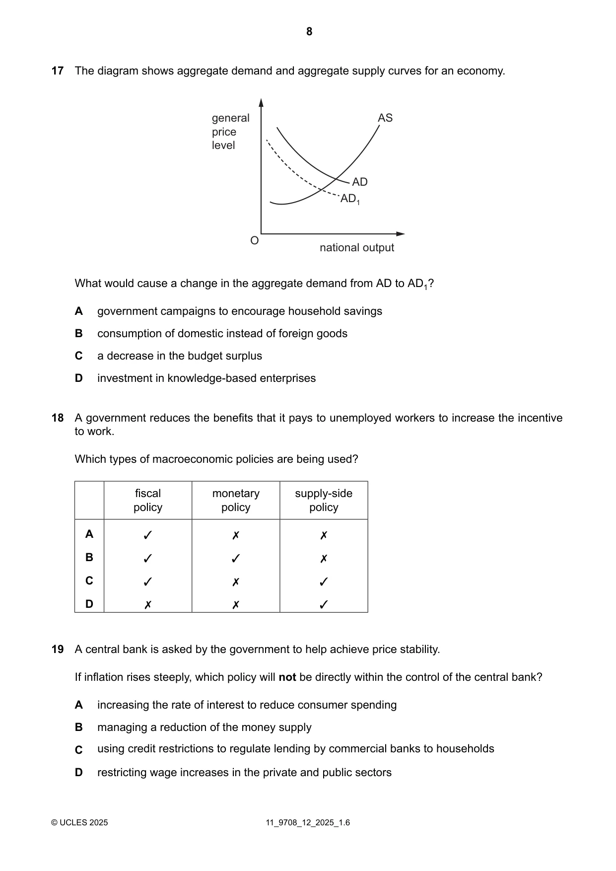 Cambridge A Level Economics 9708 2025 Oct/Nov Paper 1 · Variant 2 question paper, page 8 of 12