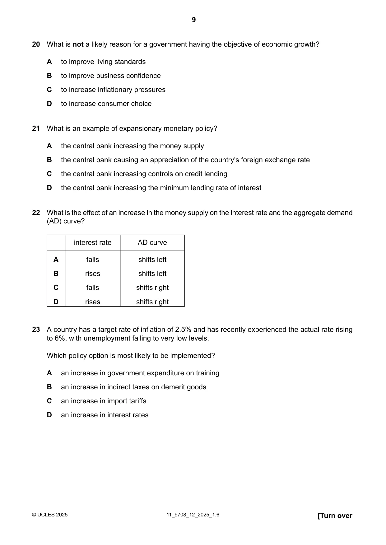 Cambridge A Level Economics 9708 2025 Oct/Nov Paper 1 · Variant 2 question paper, page 9 of 12