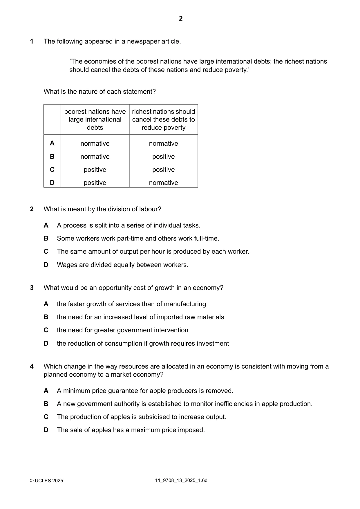 Cambridge A Level Economics 9708 2025 Oct/Nov Paper 1 · Variant 3 question paper, page 2 of 12