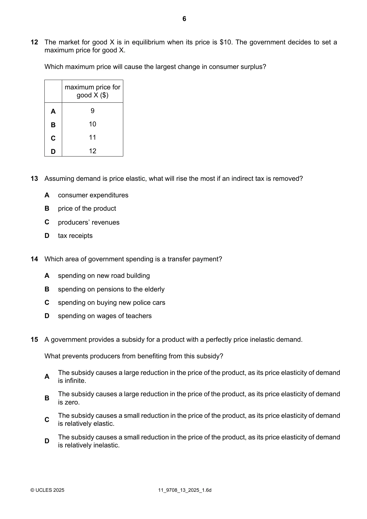 Cambridge A Level Economics 9708 2025 Oct/Nov Paper 1 · Variant 3 question paper, page 6 of 12